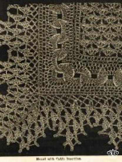 Vintage Victorian crochet lace shawl with cable insertion pattern