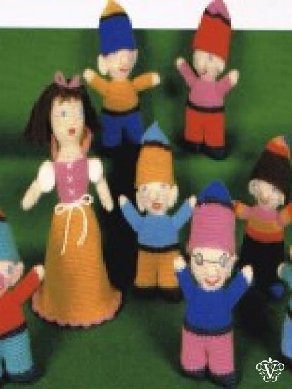 Crochet pattern for Snow White and her seven dwarves, dwarfs