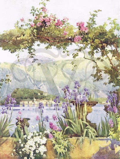 Vintage Italian Lakes and flowers digital download jpeg